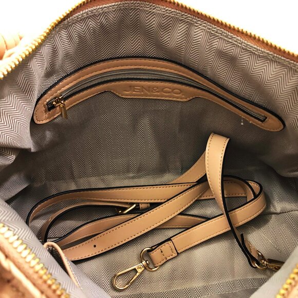 Jen & Co. Jacqueline Quilted Satchel Shoulder Bag Tan 14x9.5x5 inches - Picture 3 of 7